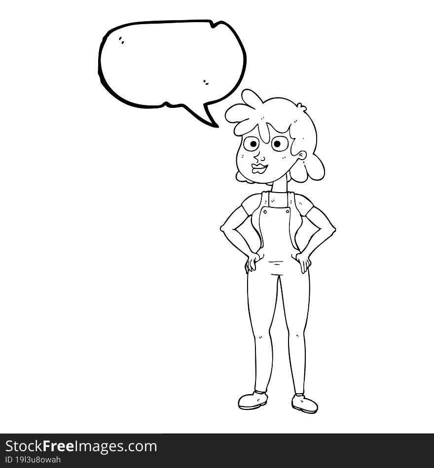 freehand drawn speech bubble cartoon farmer girl