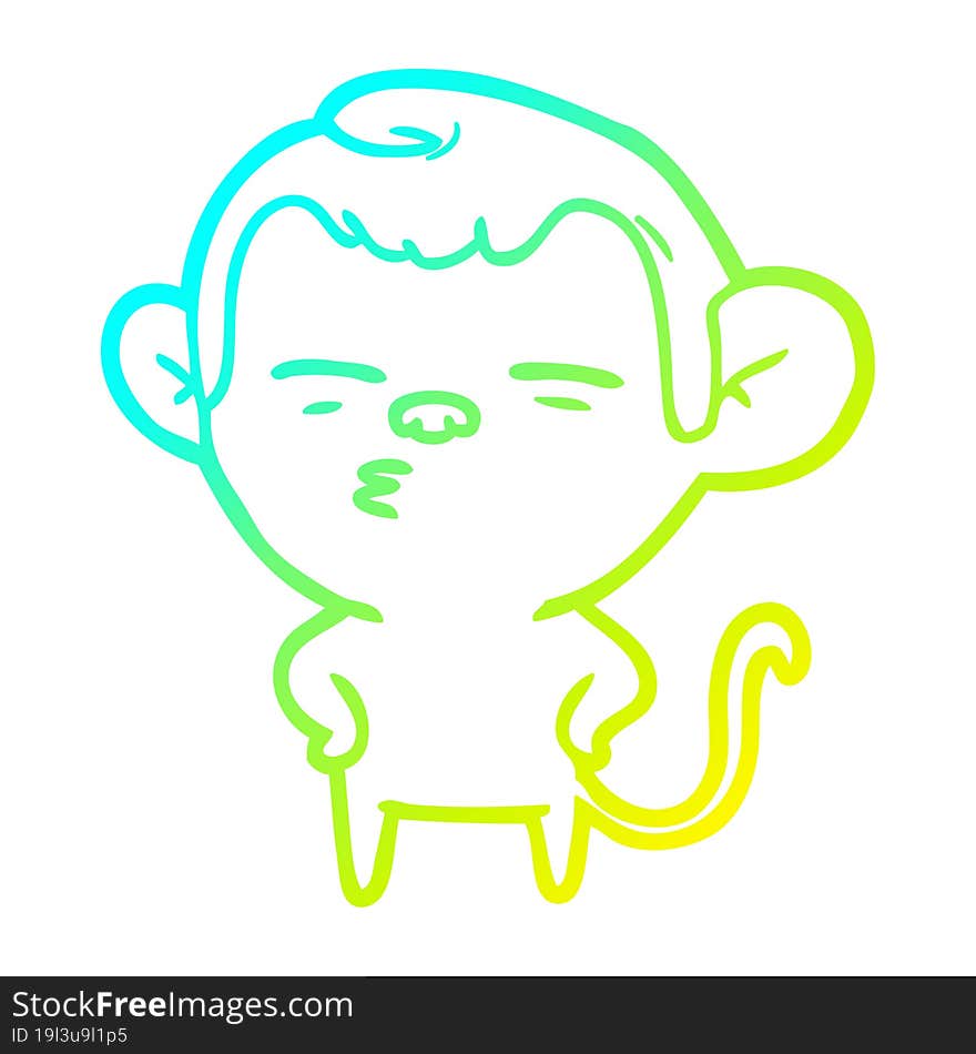 Cold Gradient Line Drawing Cartoon Suspicious Monkey