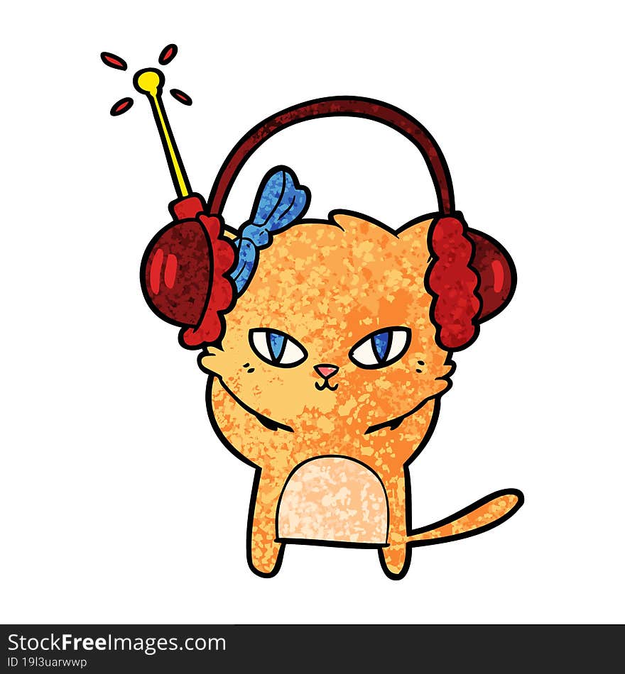 cute cartoon cat with headphones. cute cartoon cat with headphones