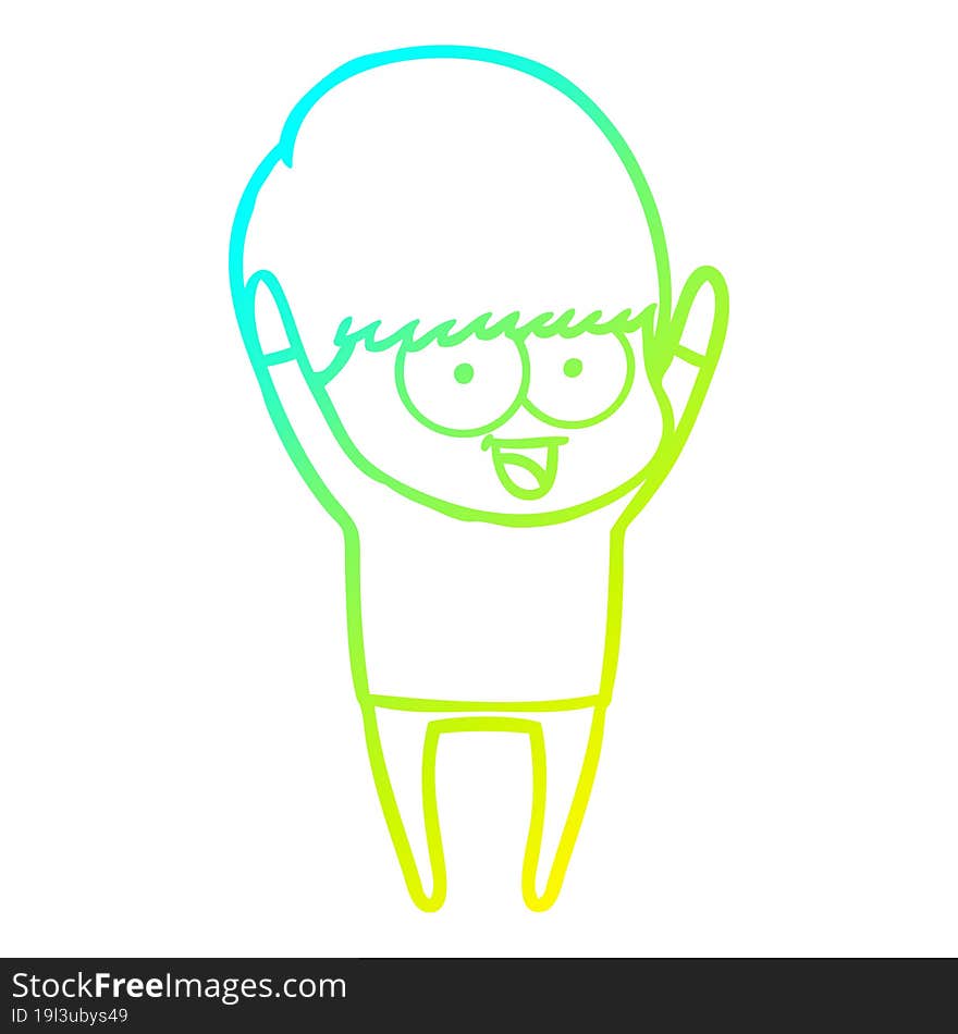 Cold Gradient Line Drawing Happy Cartoon Boy