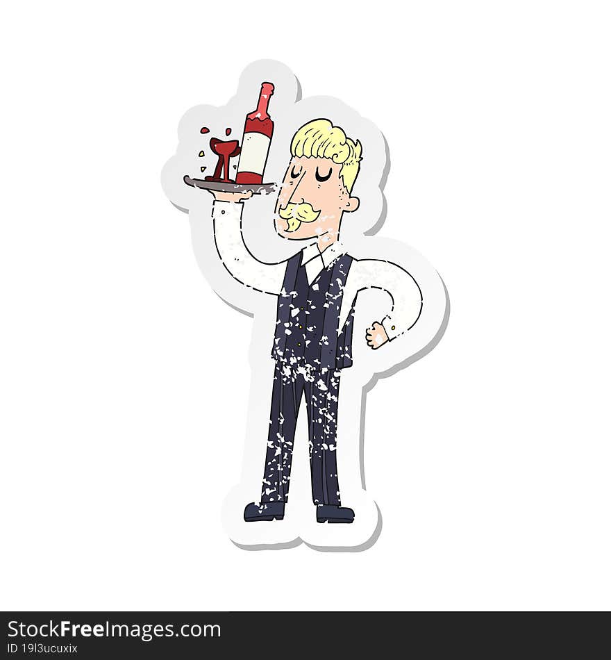 retro distressed sticker of a cartoon waiter