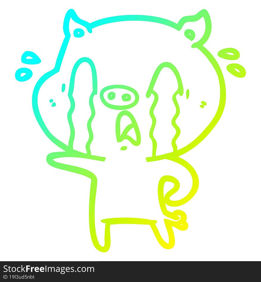 Cold Gradient Line Drawing Crying Pig Cartoon