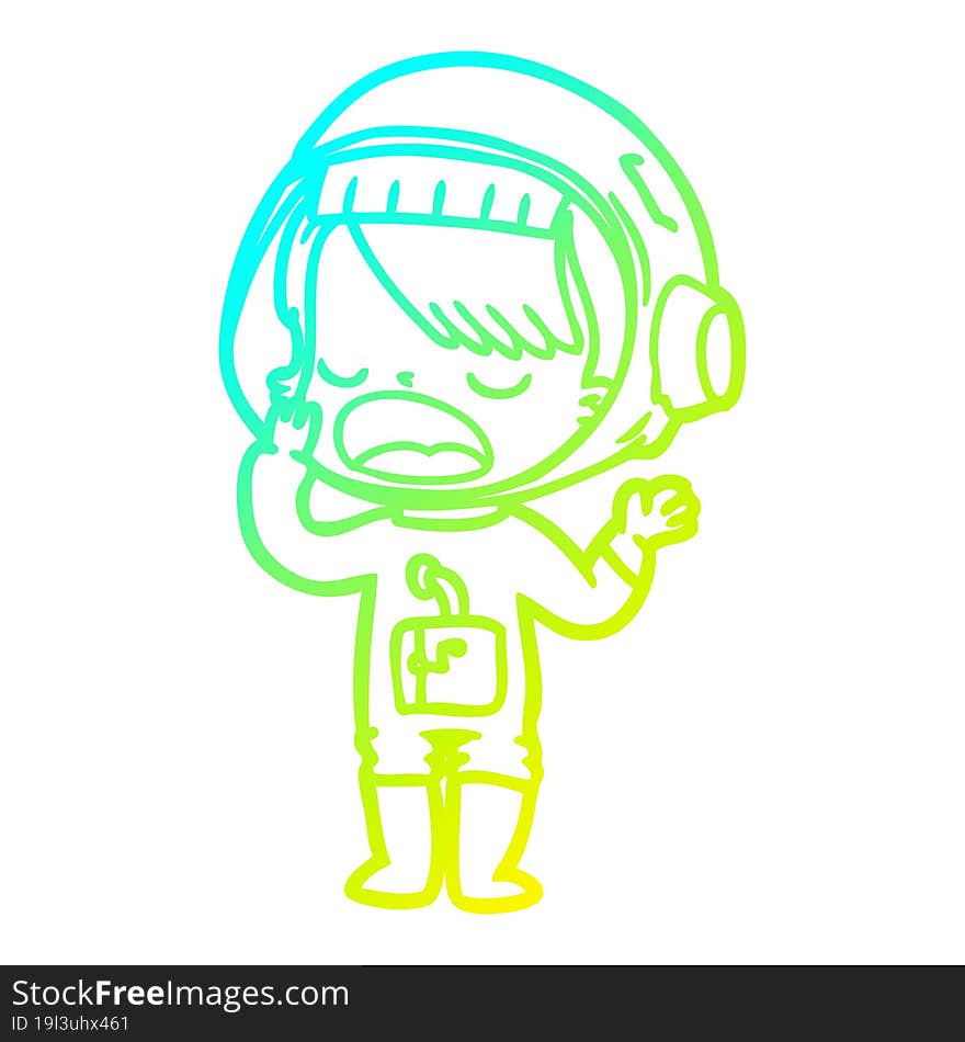 cold gradient line drawing cartoon astronaut girl yawning