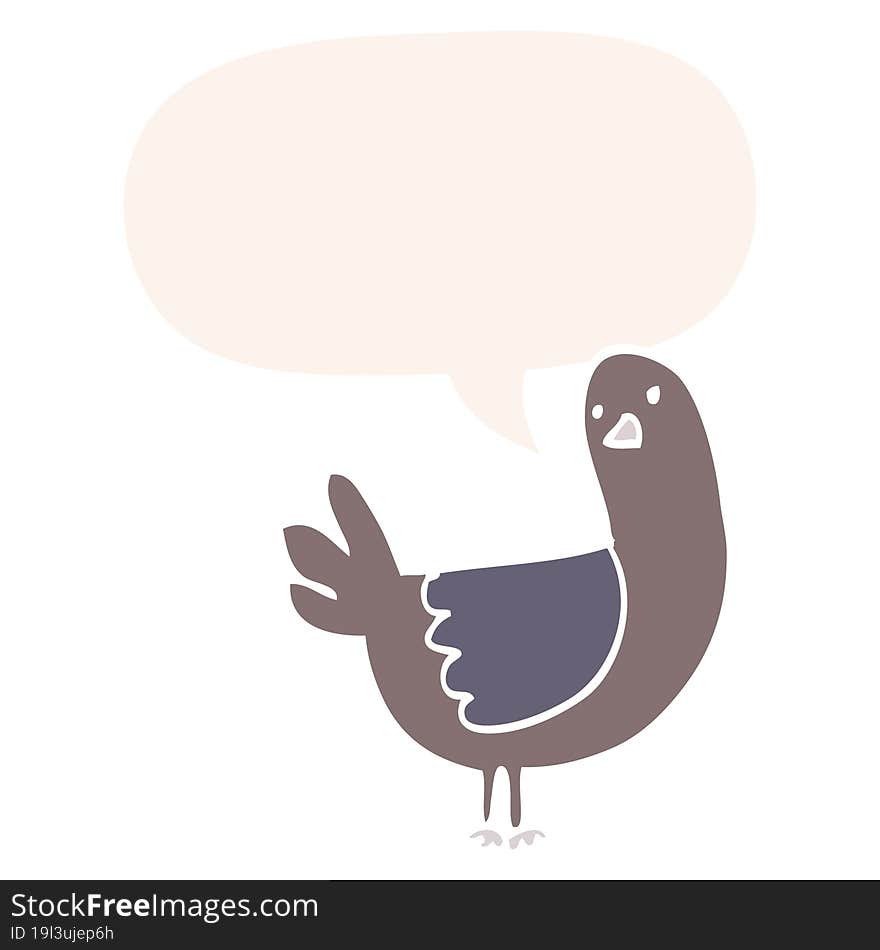 cartoon pigeon and speech bubble in retro style