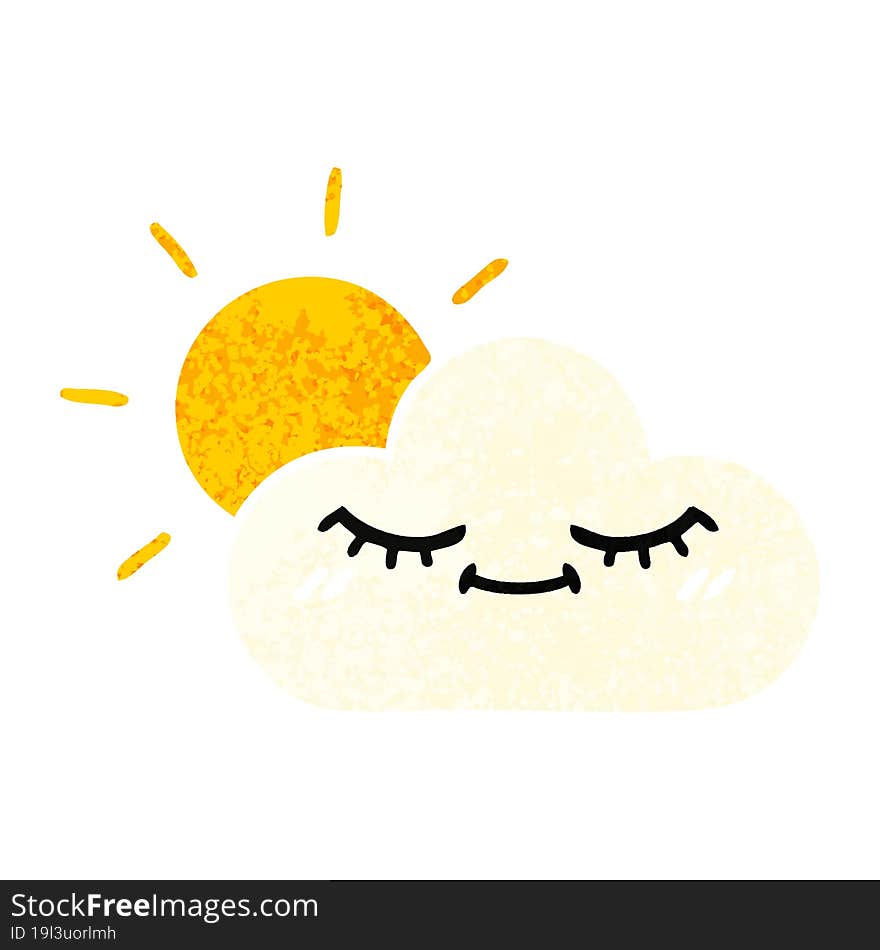 retro illustration style cartoon sunshine and cloud