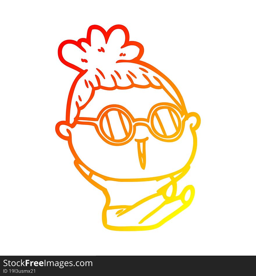 warm gradient line drawing of a cartoon woman wearing spectacles