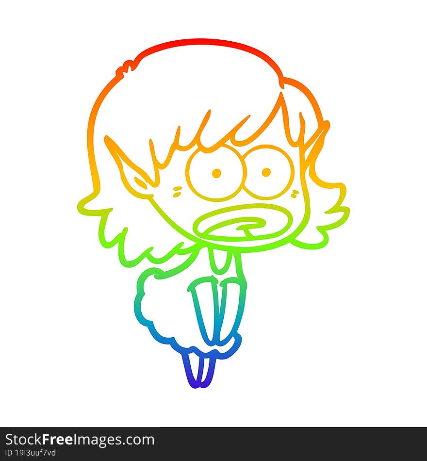 Rainbow Gradient Line Drawing Cartoon Shocked Elf Girl