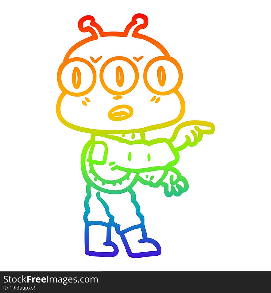 rainbow gradient line drawing cartoon three eyed alien