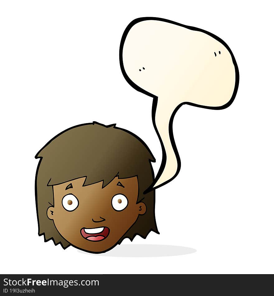 Cartoon Happy Female Face With Speech Bubble