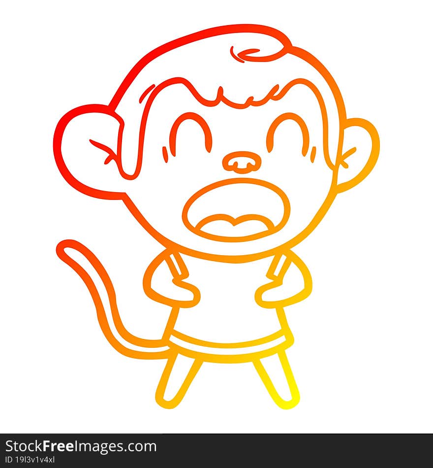 Warm Gradient Line Drawing Shouting Cartoon Monkey