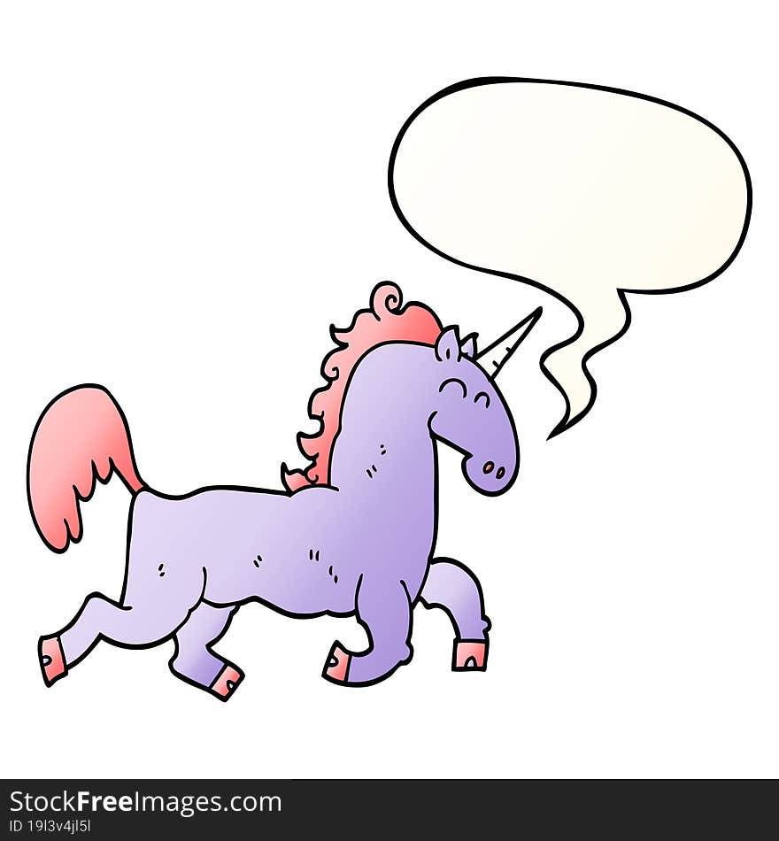 cartoon unicorn and speech bubble in smooth gradient style