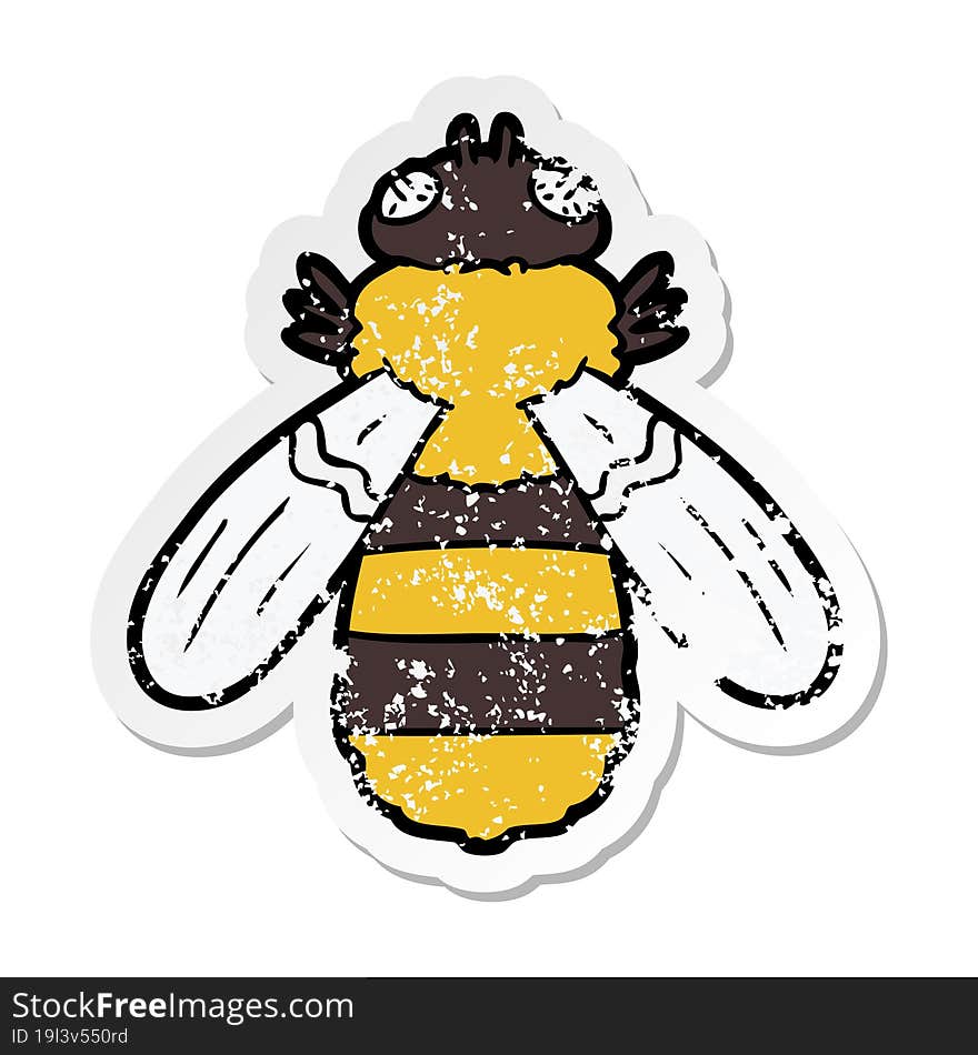 distressed sticker of a cartoon bee