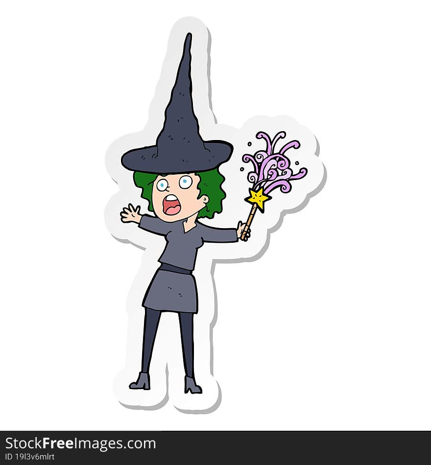 sticker of a cartoon halloween witch