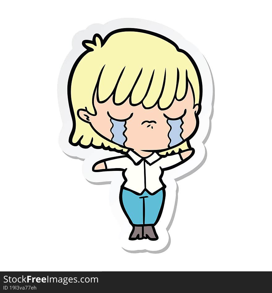 sticker of a cartoon woman crying