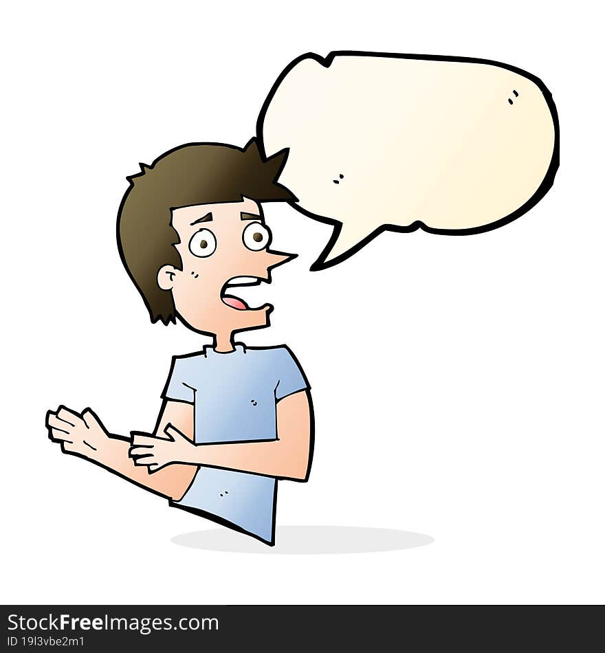 cartoon stressed man with speech bubble