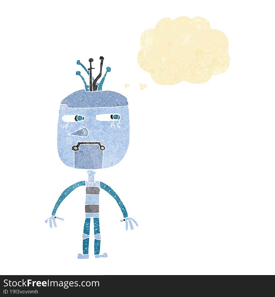 funny cartoon robot with thought bubble