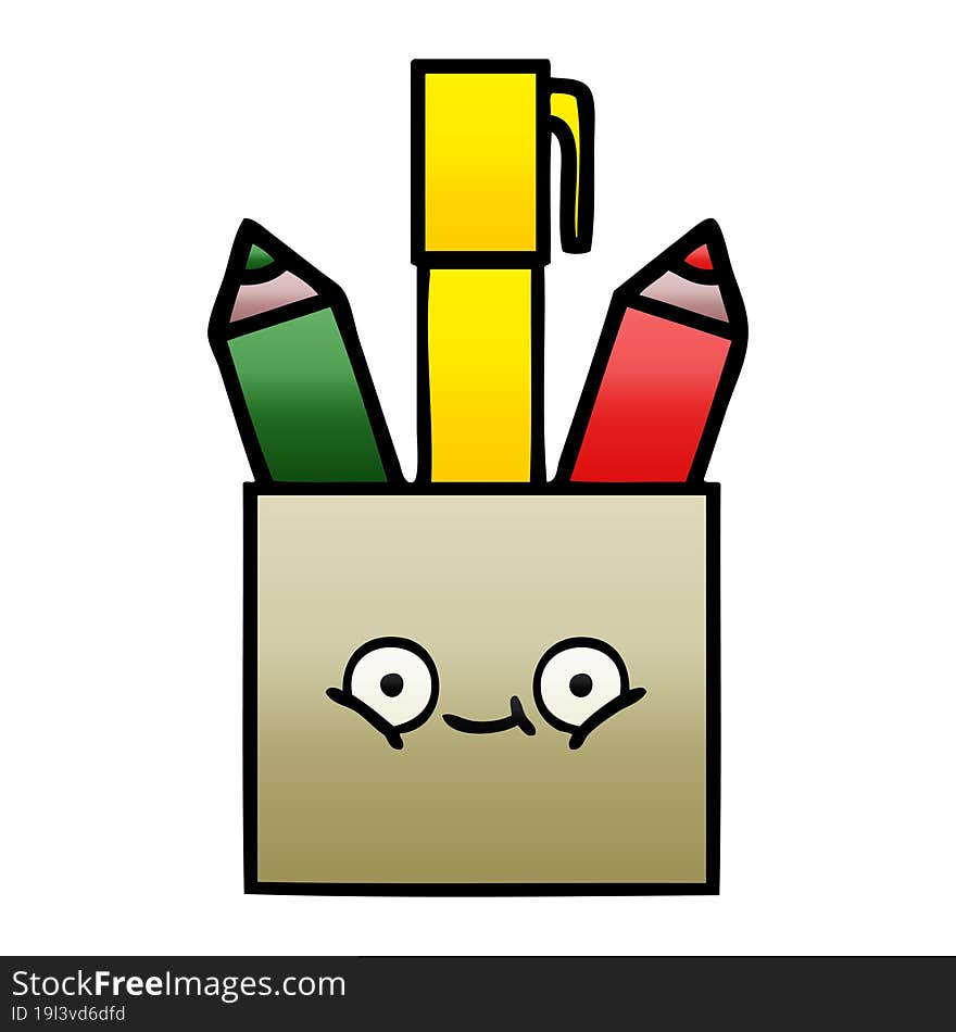 gradient shaded cartoon pencil pot