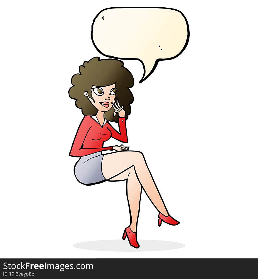 Cartoon Office Woman Sitting With Speech Bubble