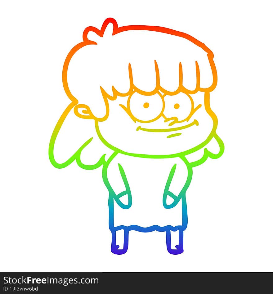 rainbow gradient line drawing cartoon smiling woman