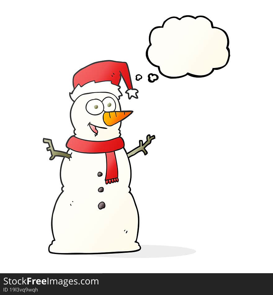 freehand drawn thought bubble cartoon snowman