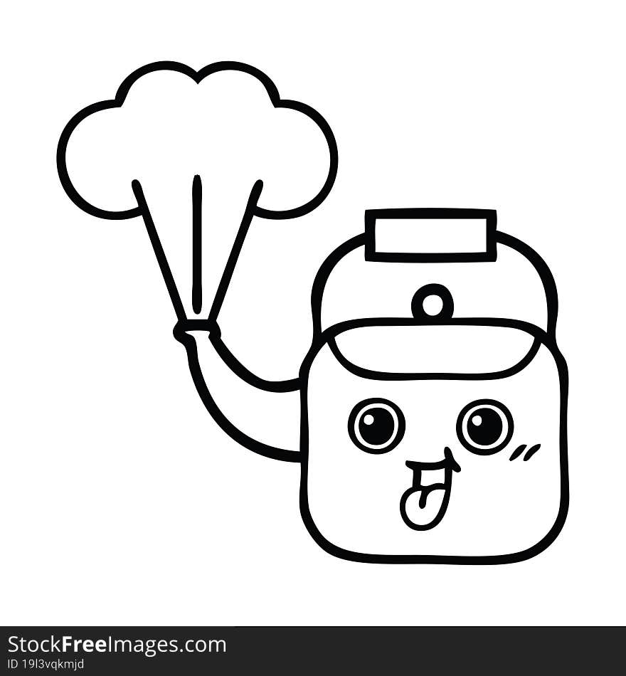 Line Drawing Cartoon Steaming Kettle