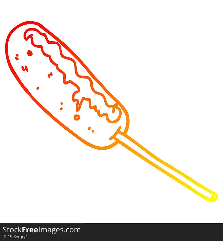 Warm Gradient Line Drawing Cartoon Hotdog On A Stick