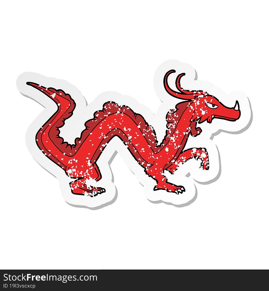 Distressed Sticker Of A Cartoon Dragon