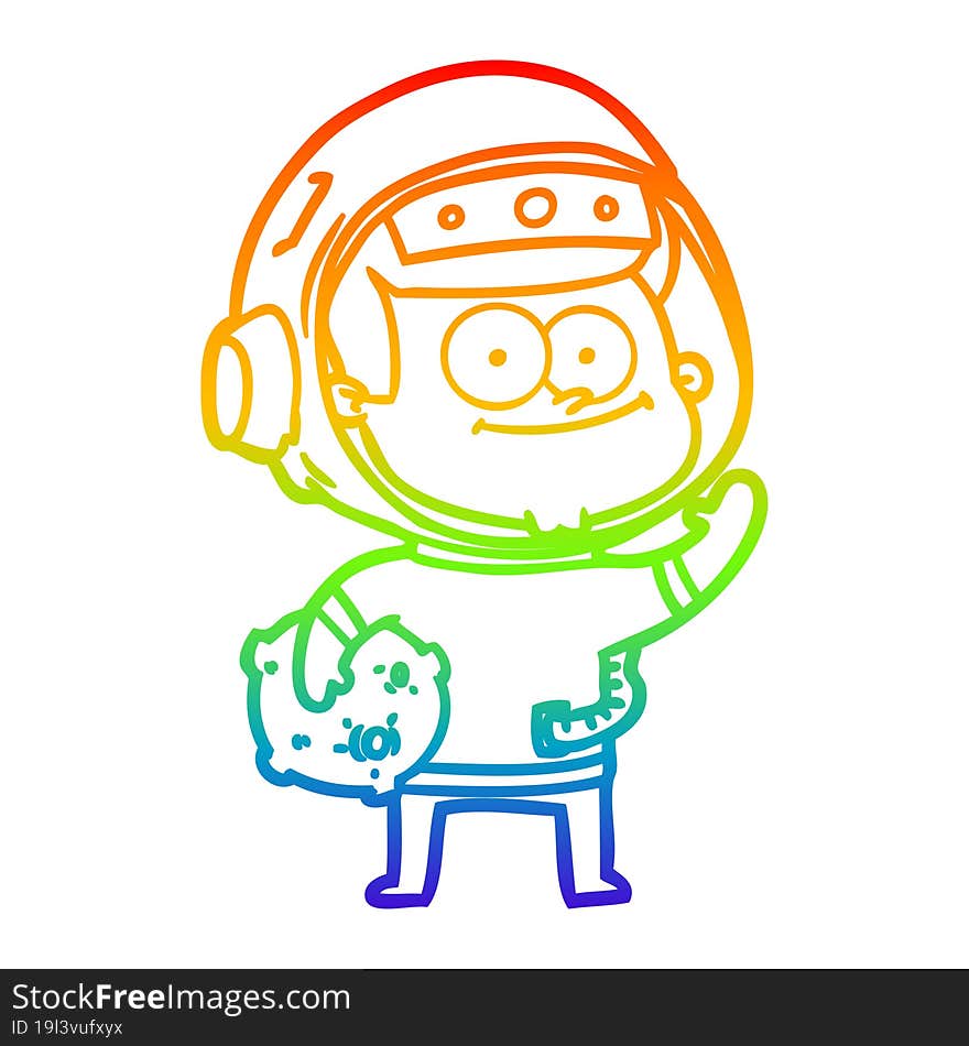 rainbow gradient line drawing happy astronaut cartoon