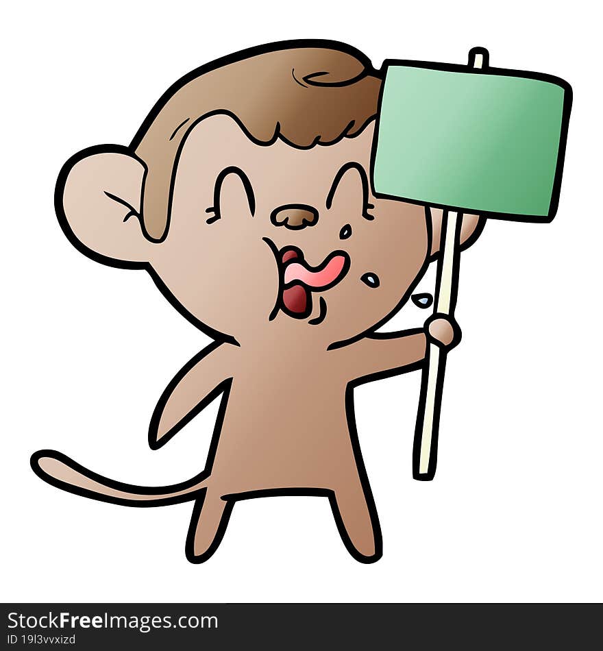 crazy cartoon monkey with sign. crazy cartoon monkey with sign