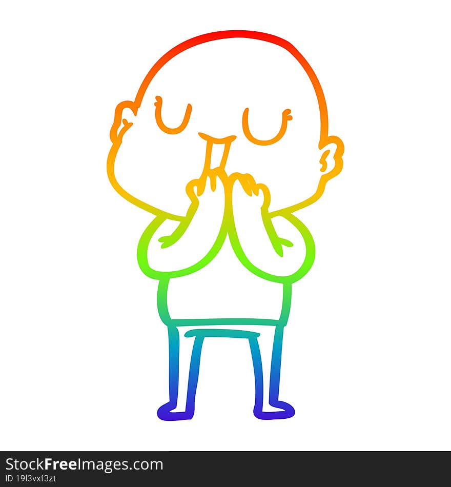 rainbow gradient line drawing happy cartoon bald man