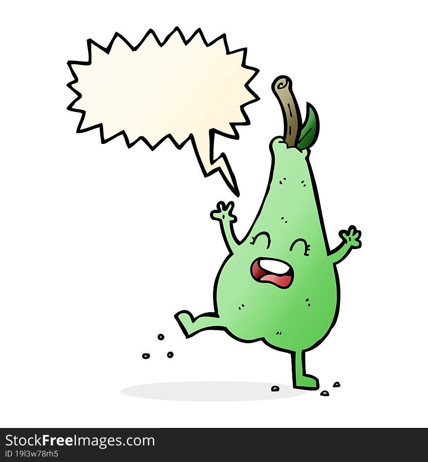 Cartoon Happy Dancing Pear With Speech Bubble