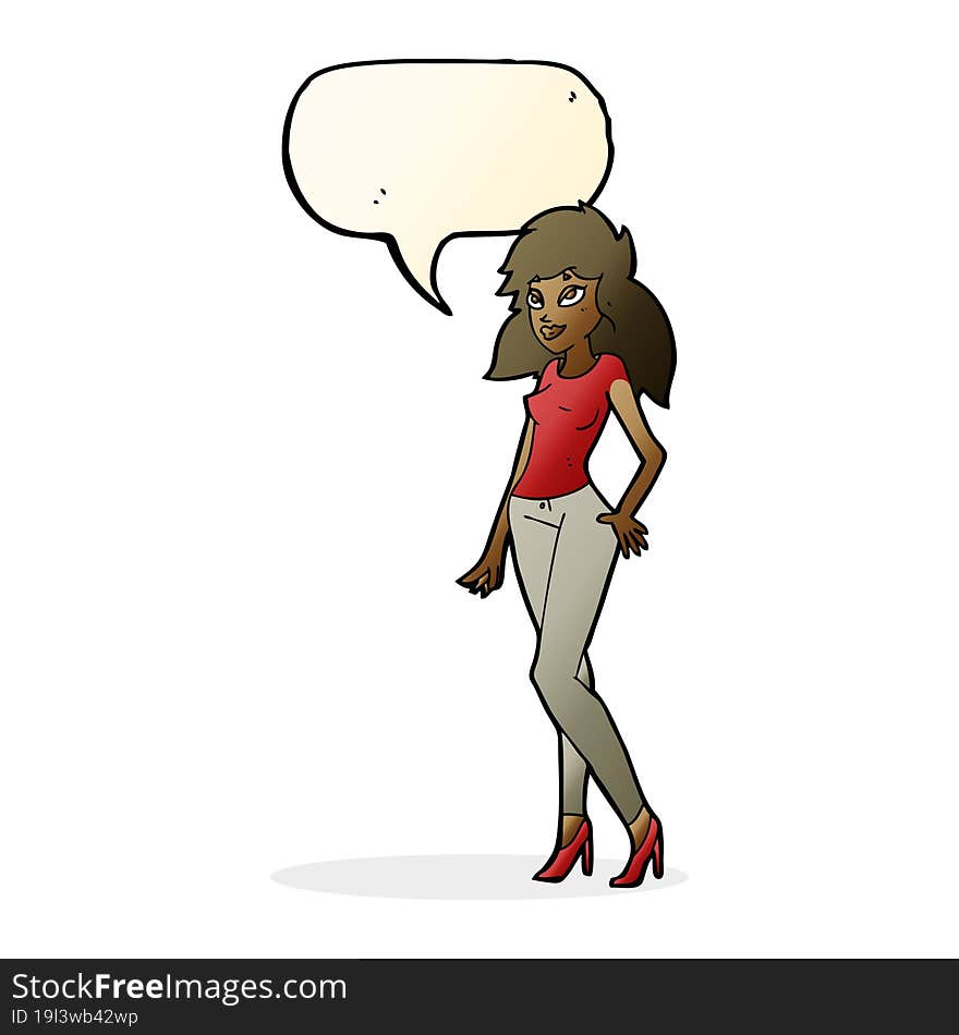 cartoon pretty woman with speech bubble