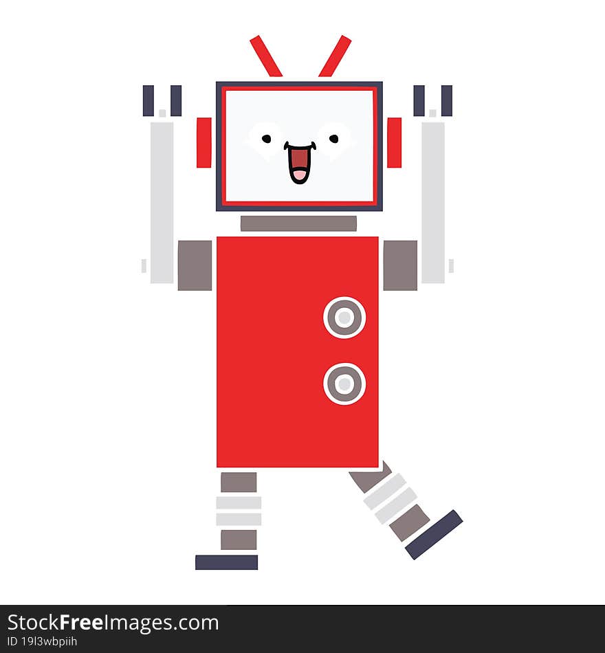 Flat Color Retro Cartoon Happy Robot