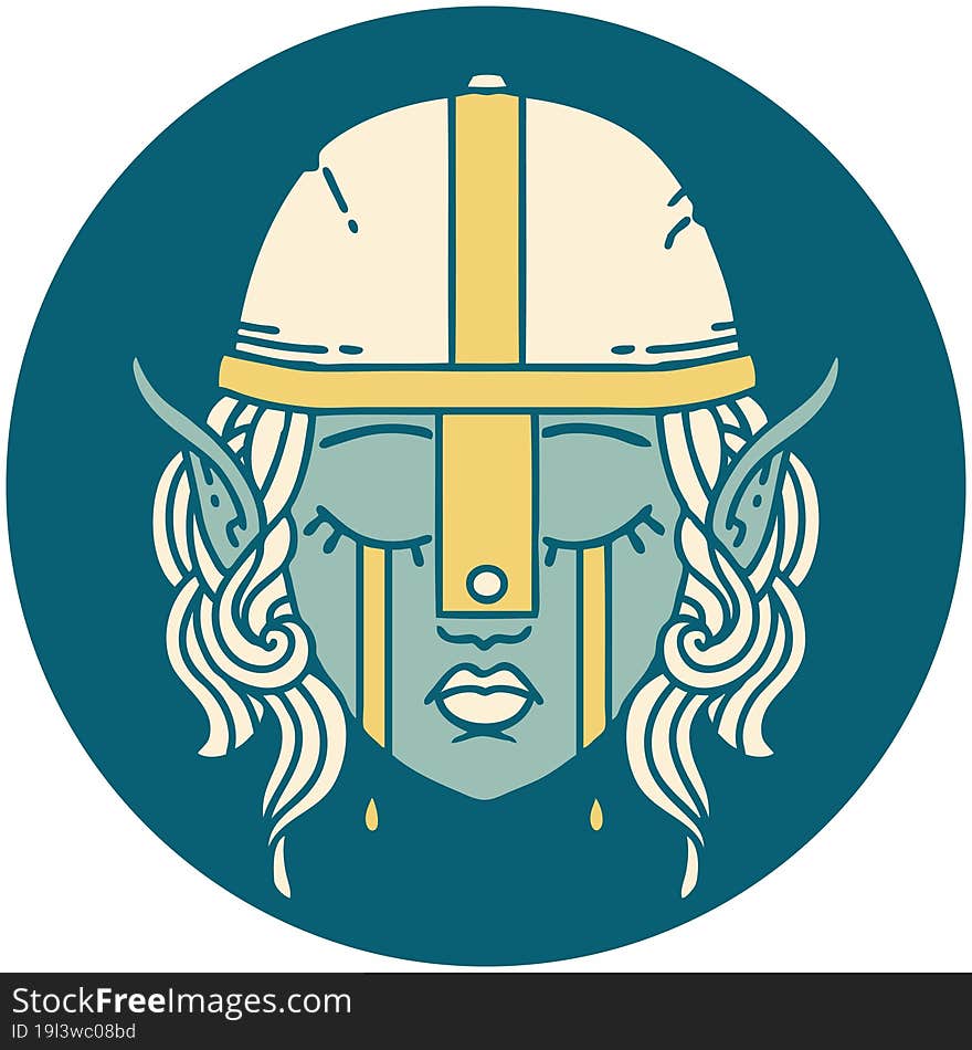 crying elven fighter character face illustration