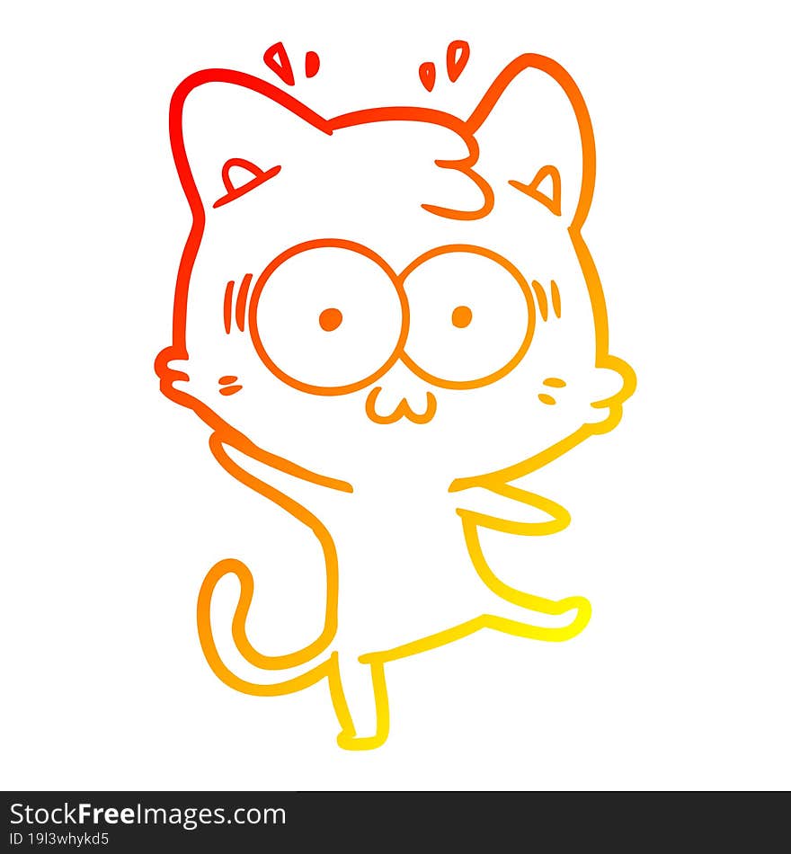 warm gradient line drawing of a cartoon surprised cat