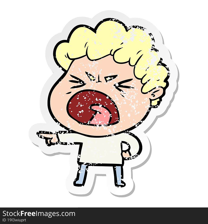 distressed sticker of a cartoon furious man