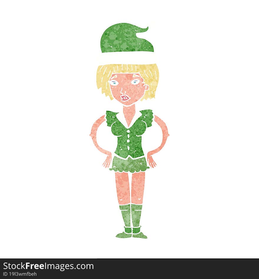 cartoon woman in christmas elf outfit