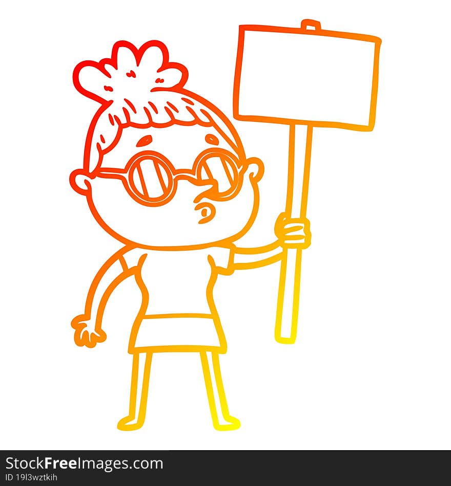 warm gradient line drawing cartoon woman wearing glasses