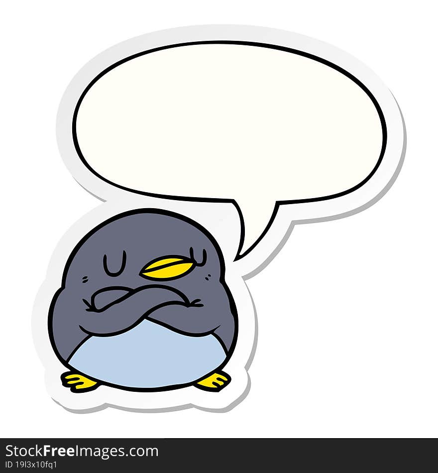 cartoon penguin and crossed arms and speech bubble sticker