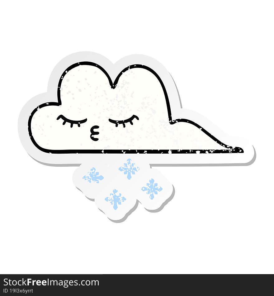 distressed sticker of a cute cartoon snow cloud