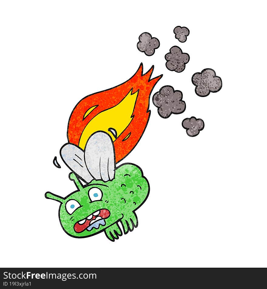 freehand textured cartoon fly crashign and burning. freehand textured cartoon fly crashign and burning