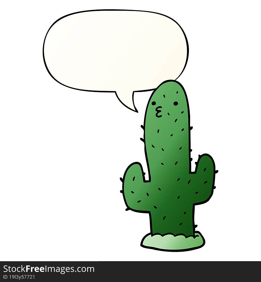 cartoon cactus and speech bubble in smooth gradient style