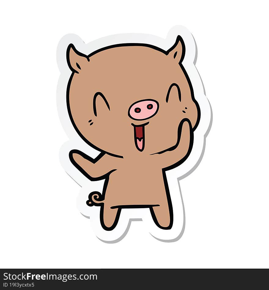 sticker of a happy cartoon pig