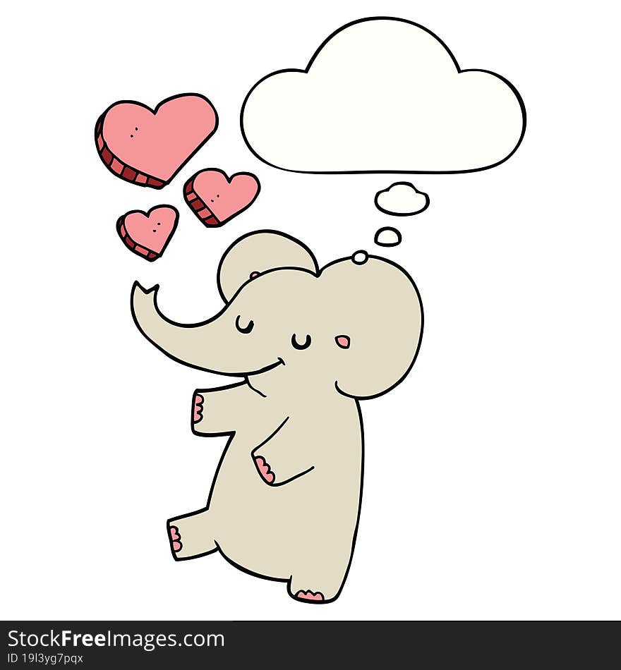 cartoon elephant with love hearts with thought bubble