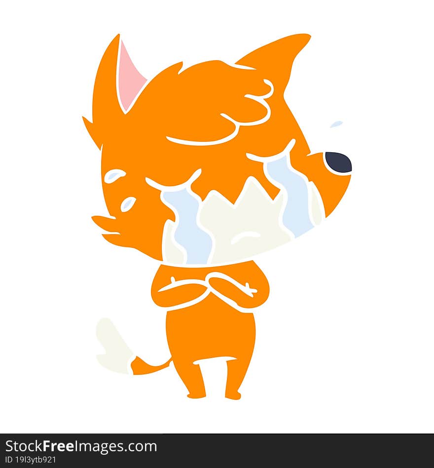 crying fox flat color style cartoon