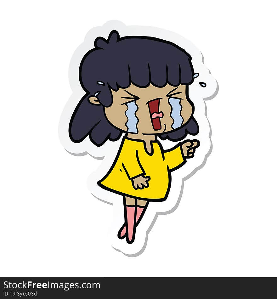 sticker of a cartoon woman in tears