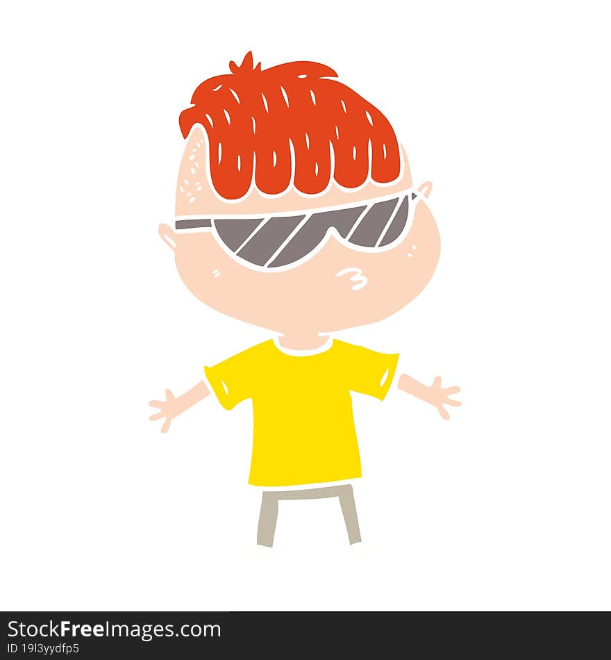 flat color style cartoon boy wearing sunglasses