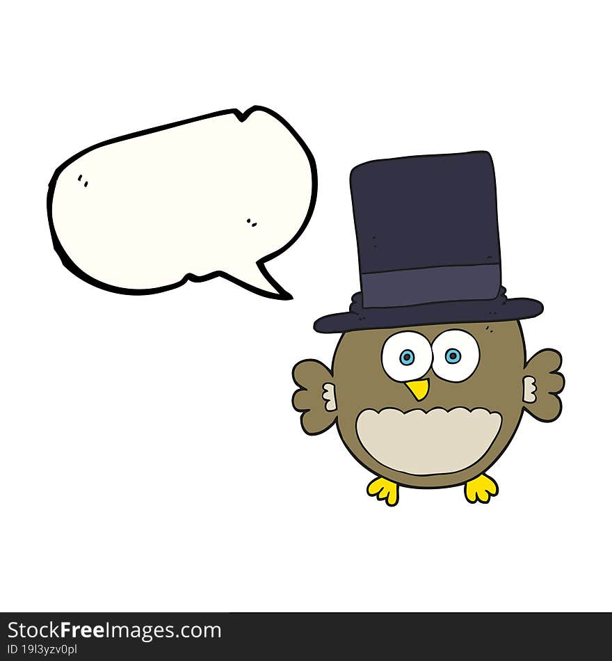 speech bubble cartoon owl in top hat