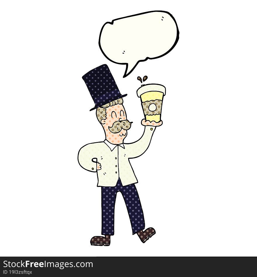 comic book speech bubble cartoon man with coffee cup