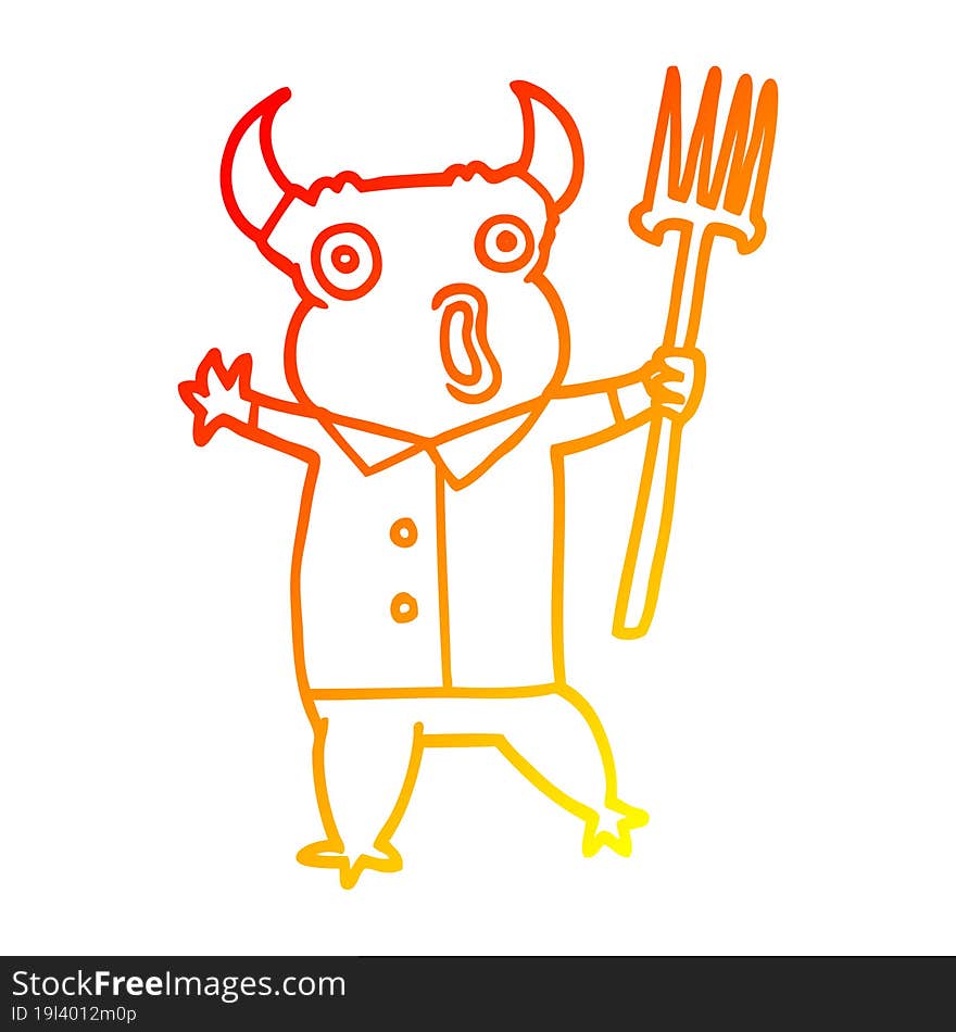 warm gradient line drawing of a cartoon demon monster